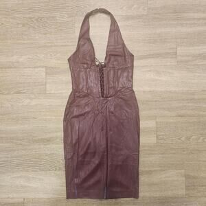 HOUSE OF CB 'Jaquetta' Wine / Burgundy Vegan Leather Midi Dress